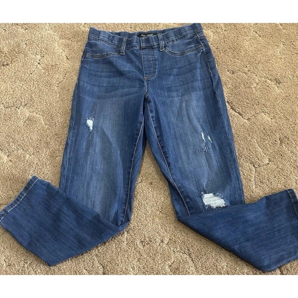 Judy Blue Jeans Womans 9/29 Boyfriend Fit Mid Rise Medium Wash Distressed Denim